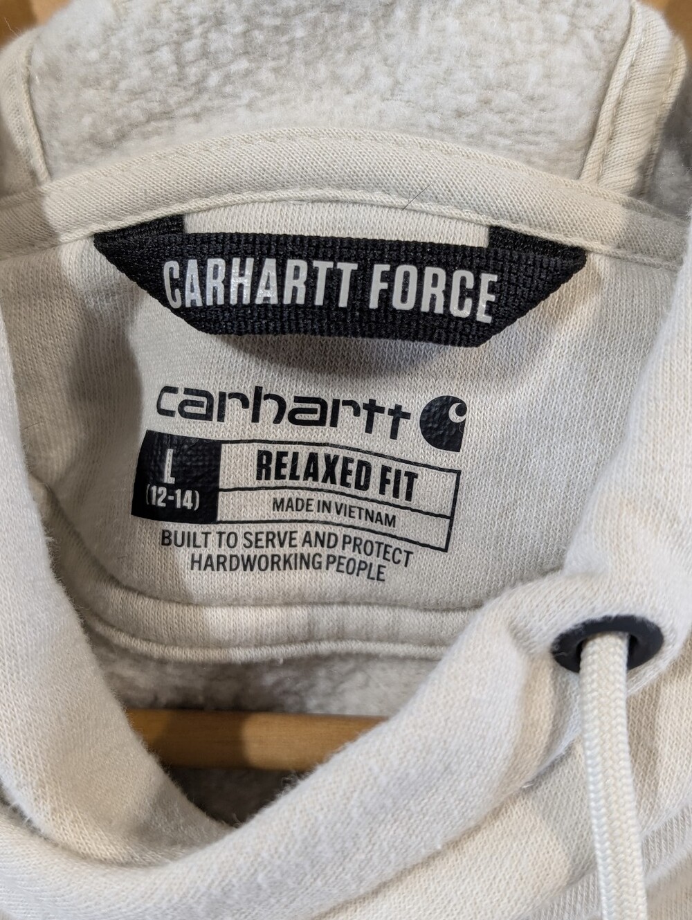 Carhartt Force Relaxed Fit Logo Hoodie Women's Large Cream Moisture Wicking - Picture 6 of 12